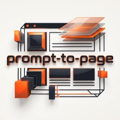 Logo von Prompt to Page: Schriftzug prompt-to-page zwischen orangen und dunklen 3D-Bausteinen und einem stilisierten Browserfenster